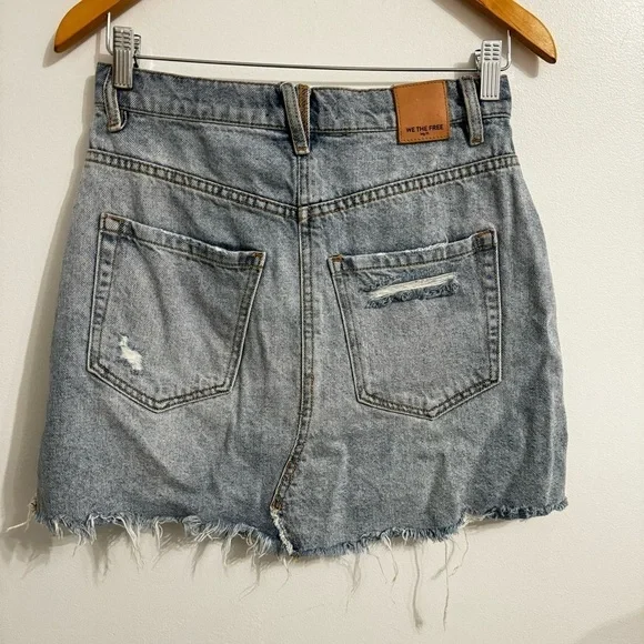 We The Free Light Wash Denim Raw Hem Cut Off Micro Mini Skirt - Picture 4 of 12